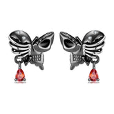 Halloween Skull Body Skeleton Butterfly Pear Shape Red Zircon Silver Stud Earrings